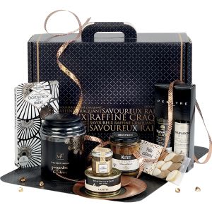 Cardboard rectangular briefcase box, Savoureux, black/gold, 34.2x25x11.5 cm, CV030M