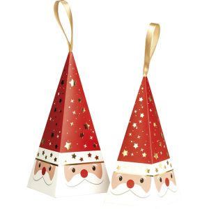 Santa Claus Paper Pyramid Bag, Red/White/Gold Satin Ribbon, 20x9x9cm, SB212S