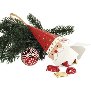 Santa Claus Paper Pyramid Bag, Red/White/Gold Satin Ribbon, 20x9x9cm, SB212S