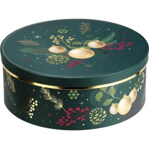 Кръгла картонена кутия ENCHANTED NATURE, зелено/златно топъл печат 25.0 x 25.0 x 10.0 cm, BF491P 