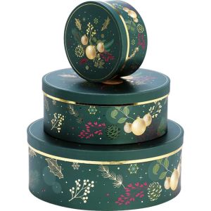 Кръгла картонена кутия ENCHANTED NATURE, зелено/златно топъл печат 16.0 x 16.0 x 7.5 cm, BF491XS