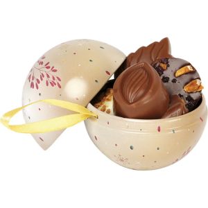 Метална Топка за окачване със сатенена панделка ENCHANTED NATURE, бежово/златно 7.0 x 7.0 cm, TB006S