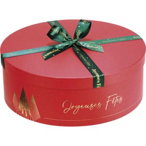 Кръгла картонена кутия CHRISTMAS PRESTIGE, червено/златно топъл печат 25.5 x 25.5 x 10.0 cm, BF511P 