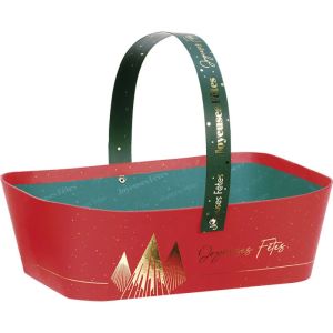 Правоъгълна картонена кошница, CHRISTMAS PRESTIGE червено/златно топъл печат 25.0 x 19.0 x 8.0 cm, BF512 