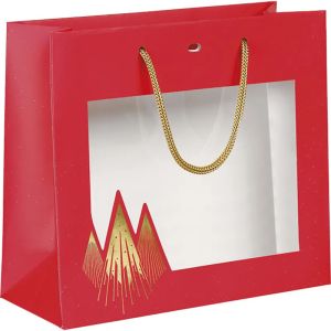 Paper bag CHRISTMAS PRESTIGE, red/gold with window 25.0 x 10.0 x 22.0 cm, SB1002P