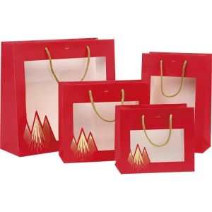 Paper bag CHRISTMAS PRESTIGE, red/gold with window 25.0 x 10.0 x 22.0 cm, SB1002P