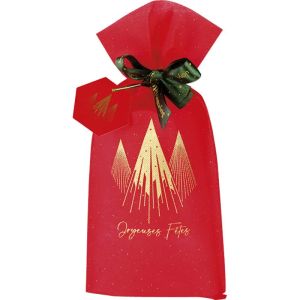 Polypropylene bag CHRISTMAS PRESTIGE red/gold with green satin ribbon, 16.0 x 36.5 cm, SC106-1B