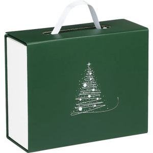 Правоъгълна картонена Кутия WINTER ELEGANCE, зелено/бяло с магнитно затваряне 19.0 x 13.0 x 6.5 cm, CP340XS-V
