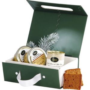 Правоъгълна картонена Кутия WINTER ELEGANCE, зелено/бяло с магнитно затваряне 19.0 x 13.0 x 6.5 cm, CP340XS-V