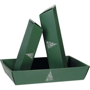 Cardboard tray WINTER ELEGANCE, green/white 34.0 x 21.0 x 7.3 cm, CP344M-V