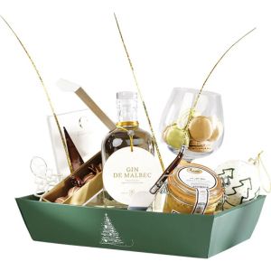 Cardboard tray WINTER ELEGANCE, green/white 34.0 x 21.0 x 7.3 cm, CP344M-V