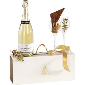 Правоъгълна картонена кутия GOLDEN SPARKLES, текстура бяло и златна дръжка с магнитно затваряне, 37.0 x 15.5 x 11.5 cm, CP332-1B-W