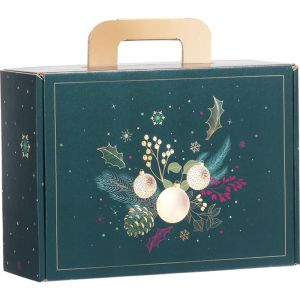 Картонена правоъгълна кутия тип "куфарче" ENCHANTED NATURE, зелено/златно 25.0 x 18.5 x 9.5 cm, CV053S