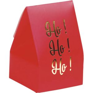 Paper box "HO HO HO" in red/gold with hot stamping, 5.0 x 5.0 x 8.0 cm, SB722-HO