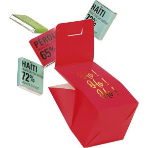 Paper box "HO HO HO" in red/gold with hot stamping, 5.0 x 5.0 x 8.0 cm, SB722-HO