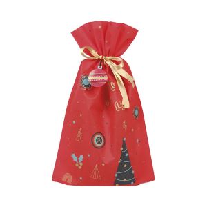 Polypropylene bag "CHRISTMAS MOSAIC" green/red with gold satin ribbon, 33.0 x 55.0 cm, SC096P