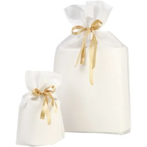 Polypropylene bag white with gold satin ribbon, 20.0 x 30.0 cm, SC102S-W
