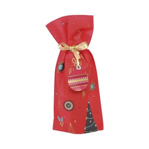 Polypropylene bag CHRISTMAS MOSAIC green/red with gold satin ribbon, 16.0 x 36.5 cm, SC096-1B