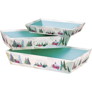 Cardboard rectangular panel "SNOWY COUNTRY", green/red/gold, 27X20X5 cm, BF483P