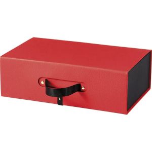 Rectangular cardboard box "briefcase" type in red and black color and magnetic closure, 33.5x20.0x10.5 cm, CP310P-TR