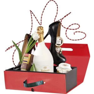 Rectangular cardboard box "briefcase" type in red and black color and magnetic closure, 33.5x20.0x10.5 cm, CP310P-TR