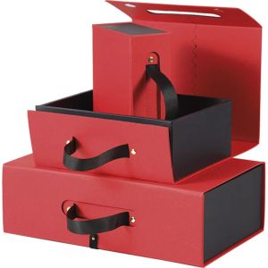 Rectangular cardboard box "briefcase" type in red and black color and magnetic closure, 33.5x20.0x10.5 cm, CP310P-TR