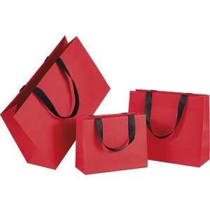 Red paper bag with black handles "RED CARPET", 35.5x11.5x23.0 cm, SB742P