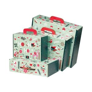 Правоъгълна картонена кутия тип "куфарче" „WINTER GARDEN“, зелено/бяло/червено/розово/медно 38.4 x 32.5 x 11.5 cm, CV059G