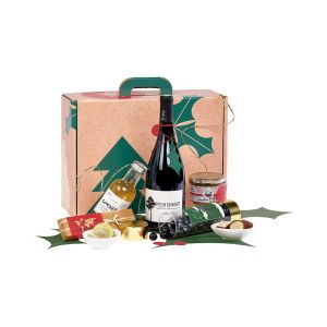 Правоъгълна картонена кутия тип "куфарче" „NATURAL CHRISTMAS“  крафт/червен/зелен 34.2 x 25.0 x 11.5 cm, CV061M